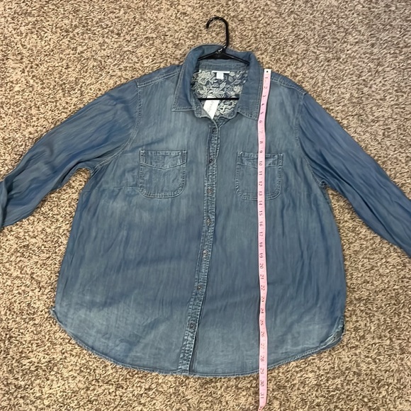 NWT! Distressed Denim Button Down - Picture 7 of 10